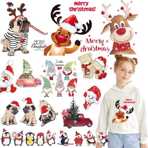 Christmas santa claus penguin diy iron on transfers for clothes stickers iron on patches deer snowman patch heat thermo transfer
