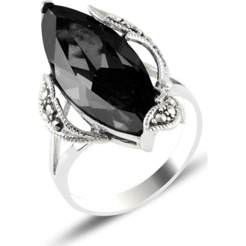 Silver 925 Sterling Marcasite & Zircon Crystal Ring