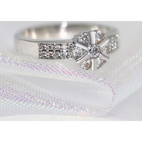Double Fair Flower Style Wedding Rings For Women & Bride WHite Gold Color AAA+ Cubic Zircon Fashion Jewelry R529