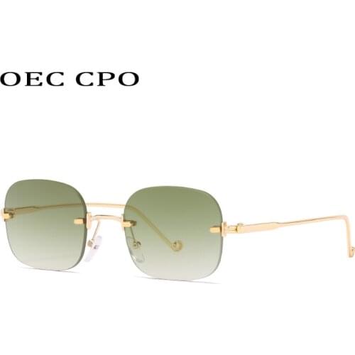 OEC CPO Fashion Small Rimless Sunglasses Women Retro Punk Square Sunglasses Men Gradient Shades Brand Designer UV400 Eyewear