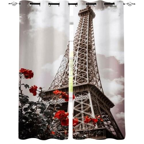 Retro Eiffel Tower Flower Modern Blackout Curtains For Living Room Bedroom Window Treatment Blinds Drapes Kitchen Curtains