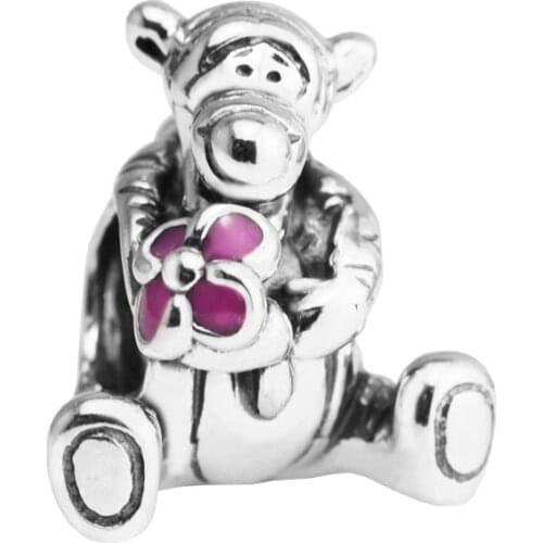 Tigger & Flower Charm Beads for Silver 925 Original Charms Bracelets Color Enamel Silver Beads for Jewelry Making Cartoon Beads