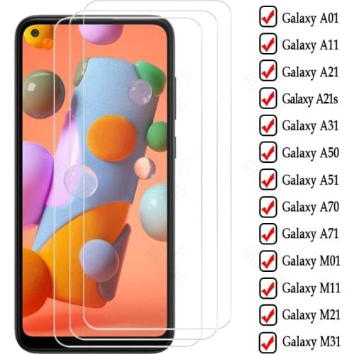 3pcs Tempered glass for Samsung galaxy m01 m11 m51 m31 a11 Glass Screen Protector for A01 A11 A21 A21s A31 A50 A51 A70 A71