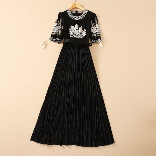 European and American womens wear for summer 2021 Fringed with short sleeves Fashion embroidered patchwork pleated dress