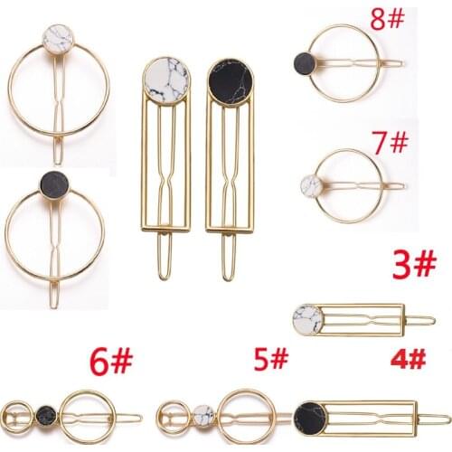 Fashion Hot Women Girls Hair Clip Metal Circle Square Hair Clips Natural Stone Hairpins Barrettes Wedding Hair Clip Accessories