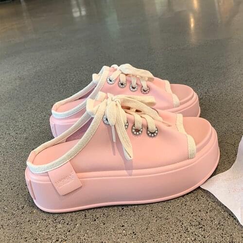 Zapatillas Mujer 2021 Summer New Platform Slipper Canvas Walking Shoes Close Toe Flat Slides Home Shoes Sneaker Slip on Slippers