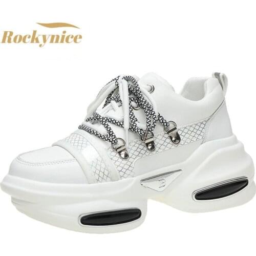 Vulcanized Shoes Womans 2021 Chunky Sneakers Spring Leather Casual Sport Shoes Sequin Design Comfortable Platform Leather Shoes