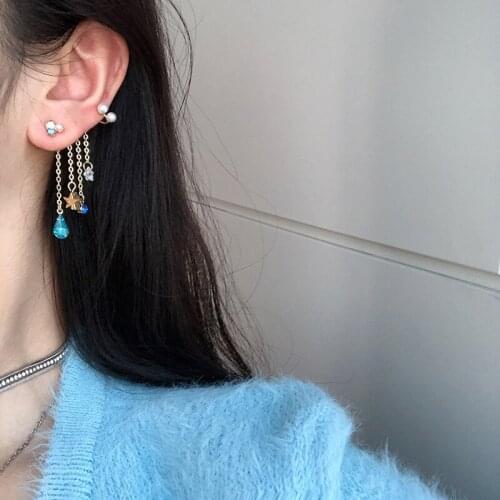 2020 Season Personality Silver Needle Earrings Woman Long Fund Temperament Tassels Stars Ear-hook Woman