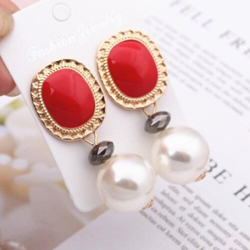 Vintage Simulated Pearl Big Statement Earrings Women Colorful Wedding Party Drop Dangle Earrings ZA Jewelry Love Christmas Gift