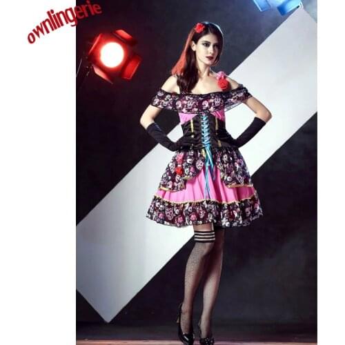 Womens Costume Dress Skull Halloween Cosplay Carnival Party Adult Costume Mardi Gras Masquerade Fancy Costume