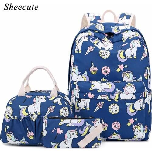 Womens Backpack Fashion Cartoon Unicorn Printed Backpack for Girls School Bags Waterproof Light Bag Female Travel Backpacks