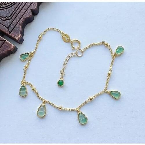 Inspired design silver inlaid natural chalcedony gourd ladies bracelet elegant light luxury exquisite jewelry