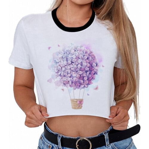 Women 2020 Summer Short Sleeve Crop Tops Floral Flower Printing Fashion Tank Top Ulzzang Ladies Aesthetic Graphic Croptop Female
