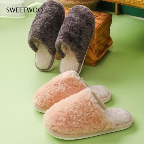 Winter furry warm white home slippers women soft slippers faux fur slippers plush home shoes