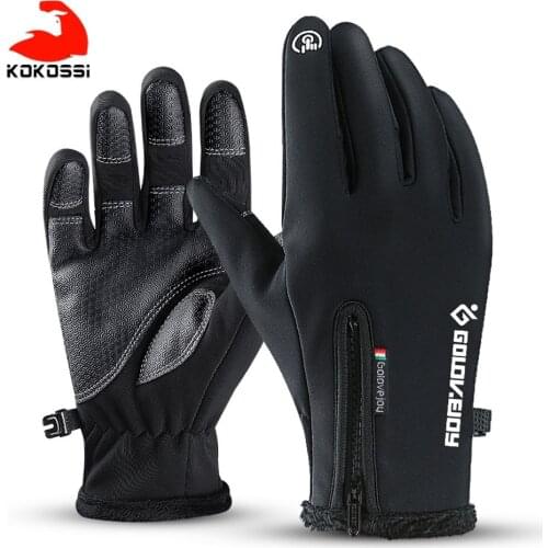 KoKossi Winter Windproof Cycling Gloves Full Finger Thermal Warm Bicycle Gloves Waterproof Touch Screen Bike Gloves Men Women
