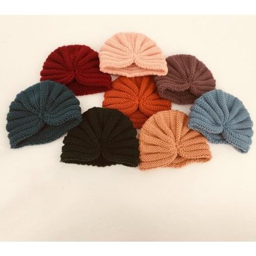 Winter Knitted Baby Hat Turban Solid Color Boys Girls Kids Beanies Warm Crochet Infant Children Bonnet Hats Baby Accessories