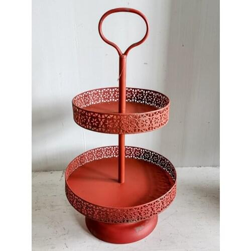 2 Tier Retro Rustic Round Metal Antique Fruit Tray and Cake Stand