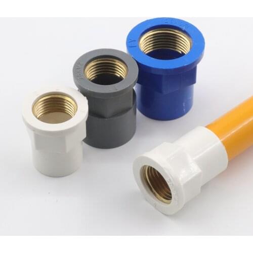 4pcs PVC Pipe Connectors Copper Female Thread PVC Equal Diameter Straight Connectors Water Tube Joint Adapter PVC Joint