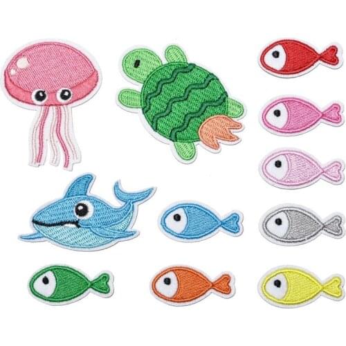50pcs/lot Underwater World Embroidery Patches Letters Clothing Decoration Accessories Diy Iron Heat Transfer Applique