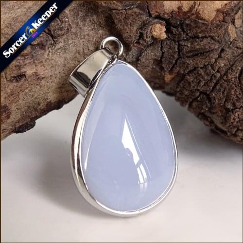 A+ Real Natural Gem Stone Blue Chalcedony Agates Cabochon Beads Crystal Necklace & Pendant Women Accessories bijou Jewelry TS792