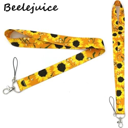 24pcs Sunflowers flowers Black Yellow Neck Strap Lanyard keychain Mobile Phone ID Badge Holder Rope Key Chain Keyring Accessory