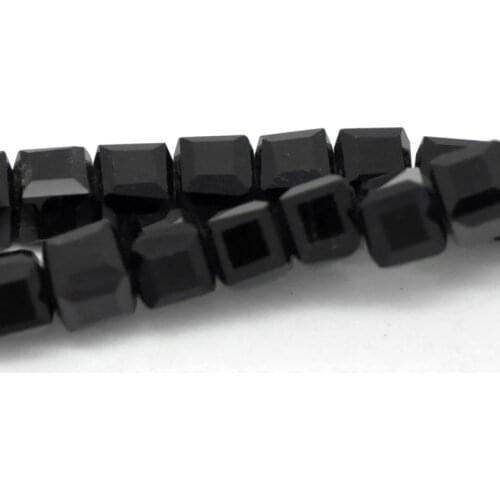 Black Faceted Cube Glass Crysral Loose Beads 4x4mm(1/8"x 1/8"), Approx 206Pcs(B20075)
