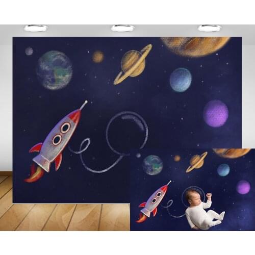 Universe Newborn Planet Portrait Background Photo Studio Twinkle Stars Sky Backdrop Rocket Little Astronaut Birthday Photocall