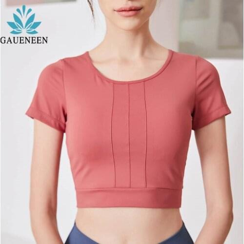 GAUENEEN Women Padded Push Up Yoga T-shirts Gym Fitness Shirts Sportswear Workout T-shirt Sport Short Sleeve Cropped Top