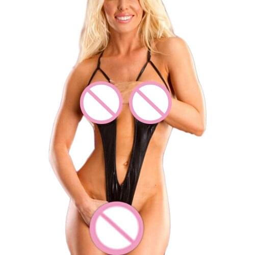 Faux leather hot sexy lingerie erotic lingerie women imitation leather open bra sexy costumes backless lenceria