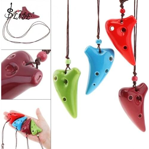 6 Holes Mini Alto ToneC Necklace Ocarina Ceramic Flute Instrument with Hang Rope 4 Colours Optional