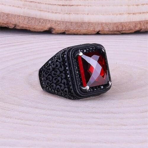 Black Zircon Ring Micro Stone Embroidered 925 Sterling Silver Men Ring Handmade Ottoman Silver Ring Made in Turkey