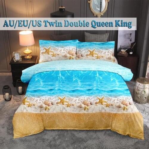 Fabric Beach Starfish Pattern Wrinkle Free Duvet Cover Set with Pillowcase 3D Bedding Set Fade Resistant Bedline Bedroom Decor
