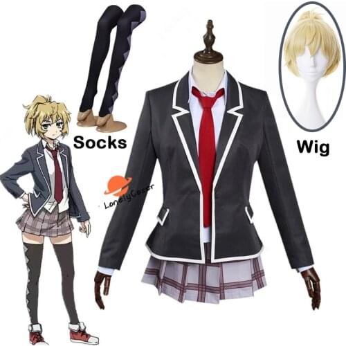High Rise Invasion Anime Mayuko Nise Cosplay Costume Tenkuu Shinpan Short Wig JK Uniform Skirt Socks Set Party Suit Girls Women