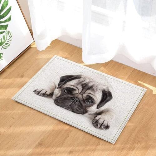 Cute Animals Decor Sadly Pug Puppy Dog Lying Down Bath Rugs Non-Slip Doormat Floor Entryways Indoor Front Door Mat Kids Bath Mat