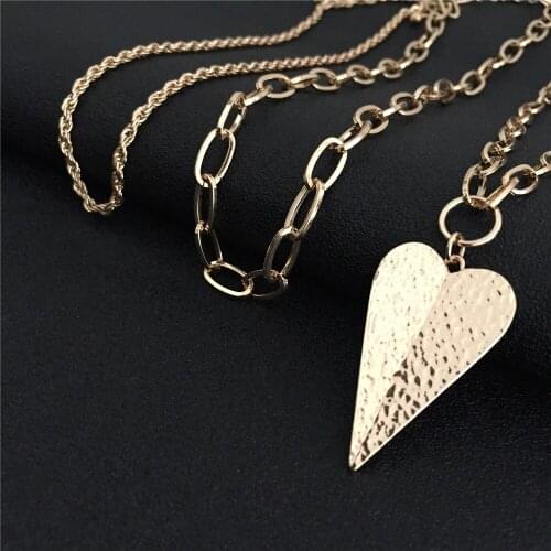 Lovely Gold Color Plating Marble Surface Heart Pendant Layered Neckalce For Women Girl Trendy Elegant Gorgeous Jewelry Accessory