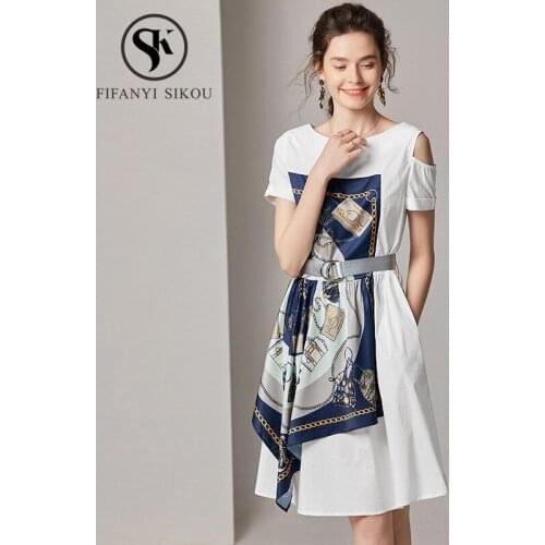 Summer women Dress Fashion Design Patchwork Dew shoulder Short sleeve Dresses womens Casual Vintage Party dress Elegant Vestidos