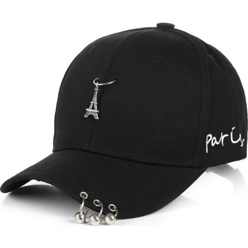 Seioum Mens Caps With Romantic Paris Eiffel Tower Women Baseball Cap Punk Rivets Ring Hats Free Shipping By Long Keeper