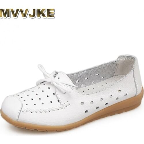 MVVJKE 2018 Summer women flats shoes women genuine leather shoes ladies Cutout Slip on ballet flats loafers ballerina flats