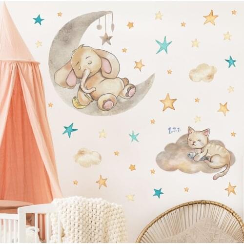 New cartoon cat animal wall sticker baby elephant star cloud wall sticker childrens room wall decoration