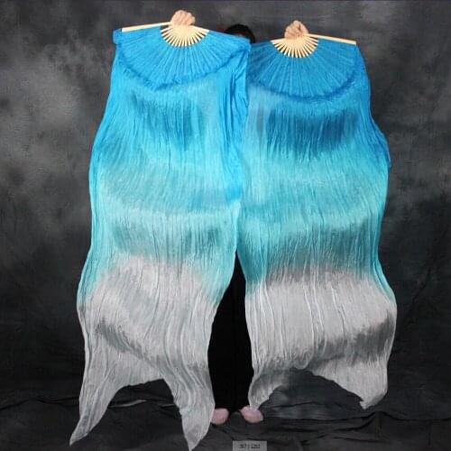 New dyed 3 color-mixed 1pc Left+1pc Right 100% silk belly dancing Fans Veils 1.8*0.9M size woman Dancers