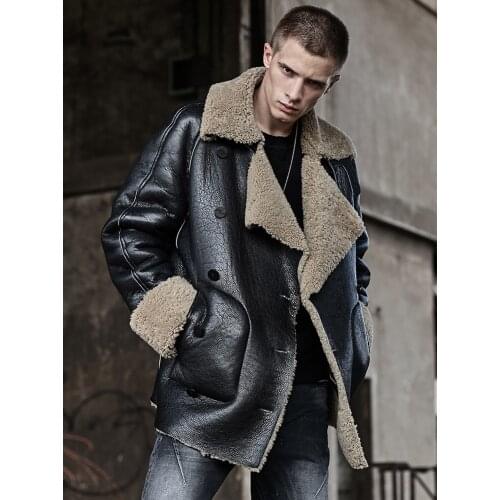 2019 New Mens Sheepskin Shearling Jacket Short Fur Coat Leather Jacket Fashion Loose Thick Winter Mens Coats