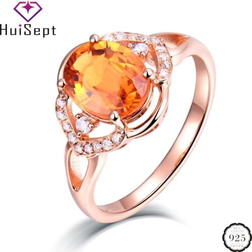 HuiSept Luxury Silver 925 Jewelry Ring Oval Shape Citrine Gemstone Zircon Open Rings for Female Wedding Party Ornament Wholesale