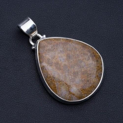 Natural Fossil Coral 925 Sterling Silver Pendant 2" P0590