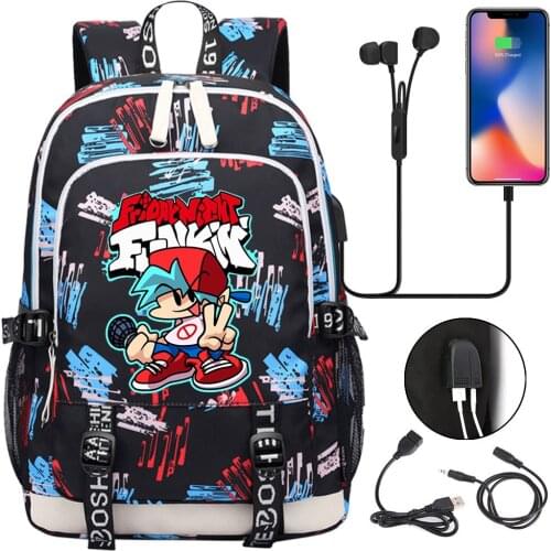 Hot Friday Night Funkin School Bags For Teenager USB Charging Laptop Backpack Boys Girls Student Book Bag Mochila Travel Bag