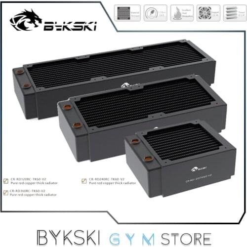 Bykski Radiator 120/240/360 60mm, Red Copper/ 3 Layers 14 FPI/ 120mm Fan Computer Water Cooling Liquild Cooler Row