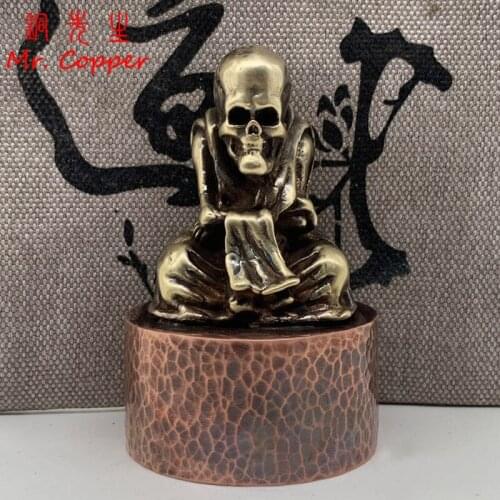 Pure Copper Skull Skeleton Buddha Statue Vintage Punk Flesh Sarira Figurines Desk Decorations Living Room Decor Ornament Crafts