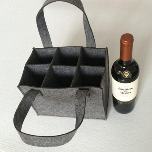Wine Storage Bag with 6 Grids Comfortable Carry Handle Protable Large Bottle Carrier Tote Bags Felt