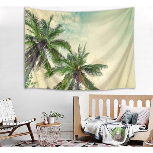 Tropical Plants Tree Beach Print Wall Tapestry Seaside Scenery Wall Hanging Tapestry Fabric Large Beach Blanket Art Home Decor