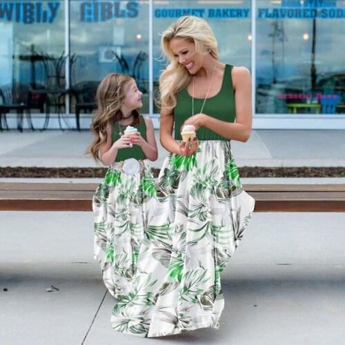 Spring Family Matching Outfits Autumn Summer Patchwork Floral Long Dress For Mommy And Me Clothes Mother And Daughter Clothes