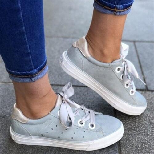 New Vulcanized Shoes Women 2021 All Season Hollow Out Ladies Lace Up Breathable Sneakers 35-43 Large-Sized Female Casual Flats